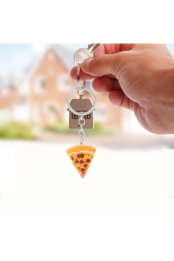 E 6Pcs Simulation Pizza Key Chain Resin Keyring Orange Color for Keys and Bag Charm