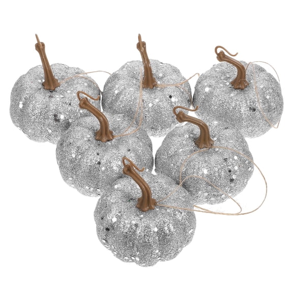 TABLZONE 6Pcs Sparkling Plated Silver Artificial Pumpkins Foam Decor for Kitchen Mantle Shelf and Tabletop