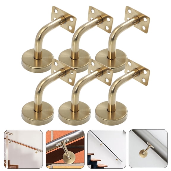 TABLZONE 6Pcs Stainless Steel Handrail Brackets for Indoor Stairs Stair Railing Support with Golden Finish