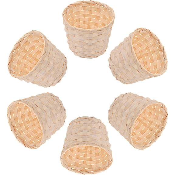 TABLZONE 6Pcs Tiny Beige Woven Flower Baskets for Home, Party and Wedding Use