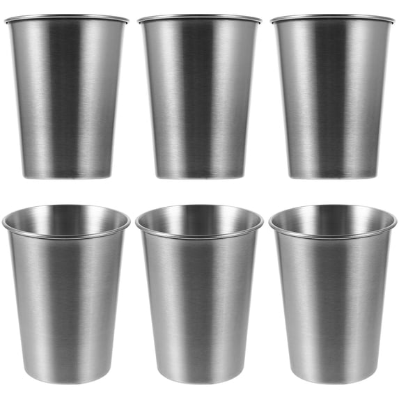 TABLZONE Set of 6 Stainless Steel Cups - Plated Metal Drinkware for Water, Coffee, Beer, and More