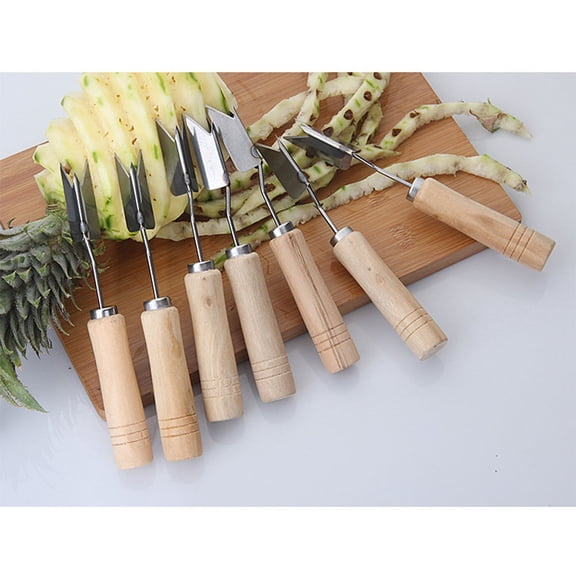 TABLZONE 7Pcs Pineapple Peeler with Wood Handle Stainless Steel Cutter for Kitchen Use