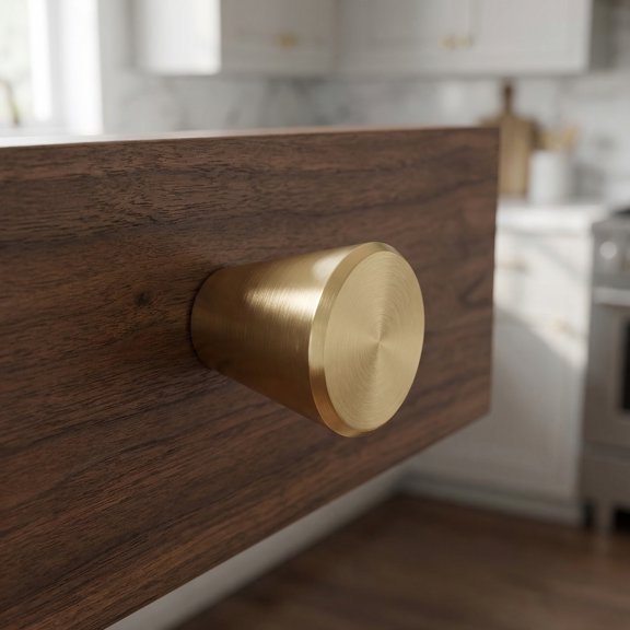 TABLZONE 8Pcs Golden Modern Kitchen Cabinet Handles Aluminum Alloy Solid Cone Pulls Easy Install