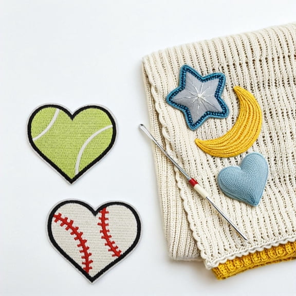 TABLZONE Heart Embroidered Patches Sports Theme Polyester Assorted Color for Decoration 8Pcs