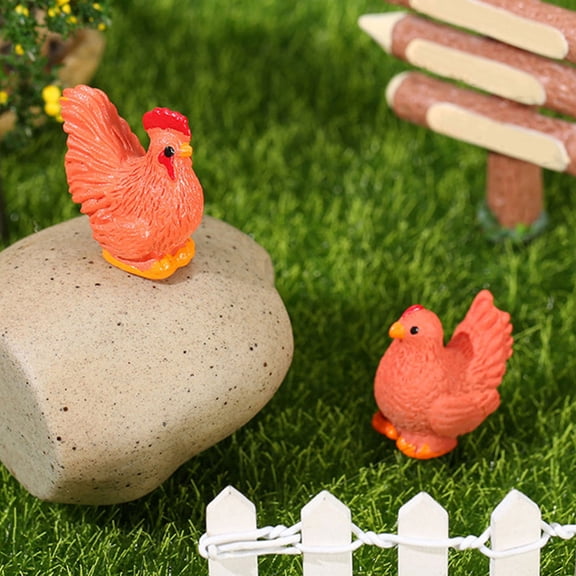 TABLZONE 8Pcs Miniature Hen Figurine Garden Rooster Statues Assorted Color Rooster Shape Decor