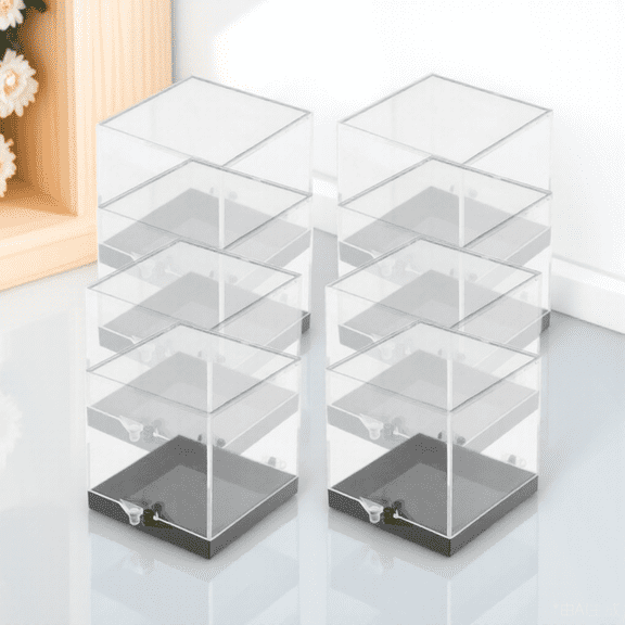 TABLZONE Transparent Mineral Specimen Display Boxes Set of 8, Clear Storage Case for Rock and