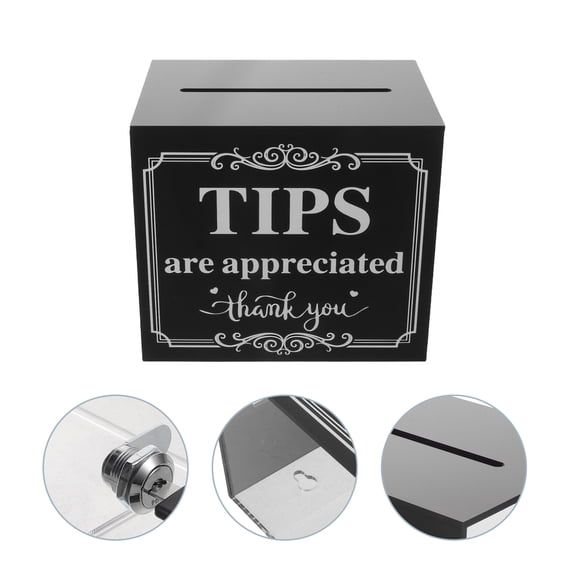 TABLZONE Acrylic Lockable Donation Box with Wide Slot and Clear Walls for Easy Tip Monitoring