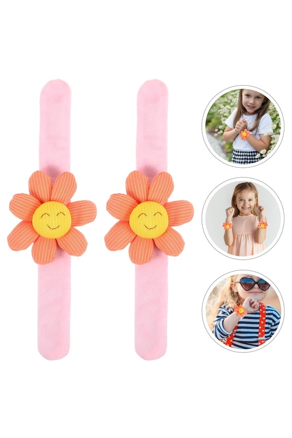 Sunflower Slap Bracelets for Kids and Adults, Plush Soft Material, Easy to Clean, Decorative Party Favors, Orange, 2 Pieces