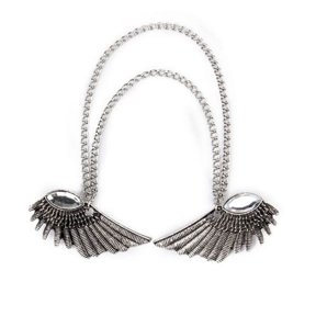 TABLZONE Alloy Collar Tips Brooch with Angel Wings and Chain for Shirt Decoration
