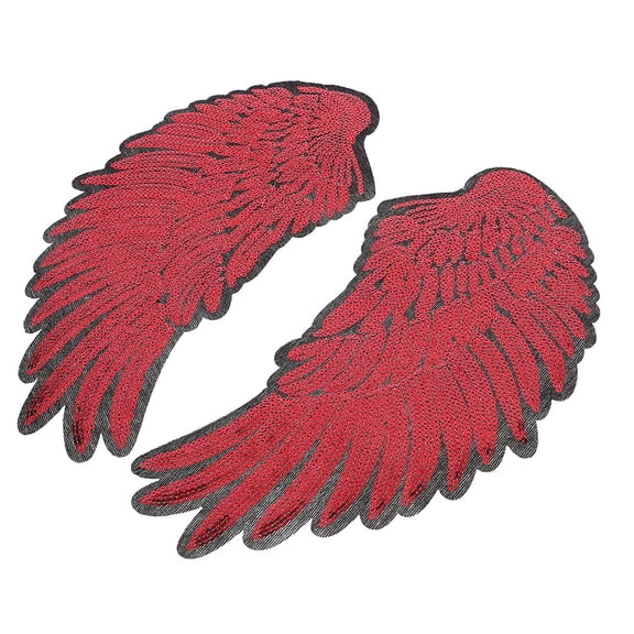 TABLZONE Angel Wing Sequin Embroidered Patches in Vivid Red for Clothes Decoration, Washable Rayon Sewing Supplies