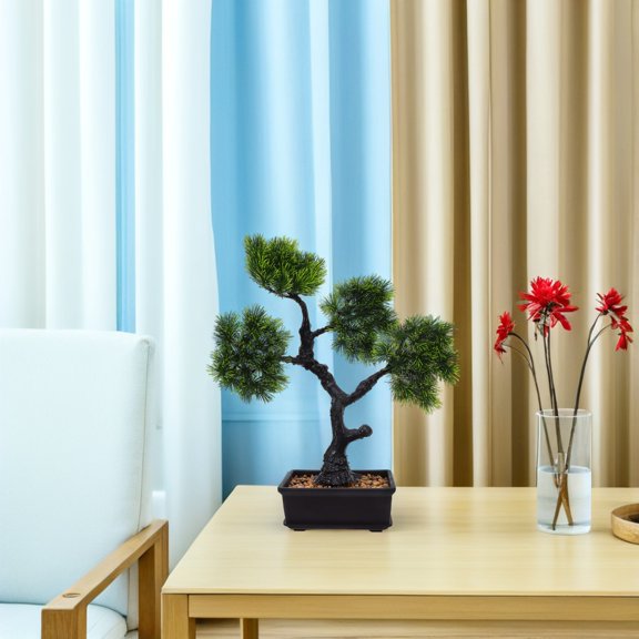 TABLZONE Artificial Bonsai Tree in Pot with Realistic Green Foliage for Indoor Home Decor