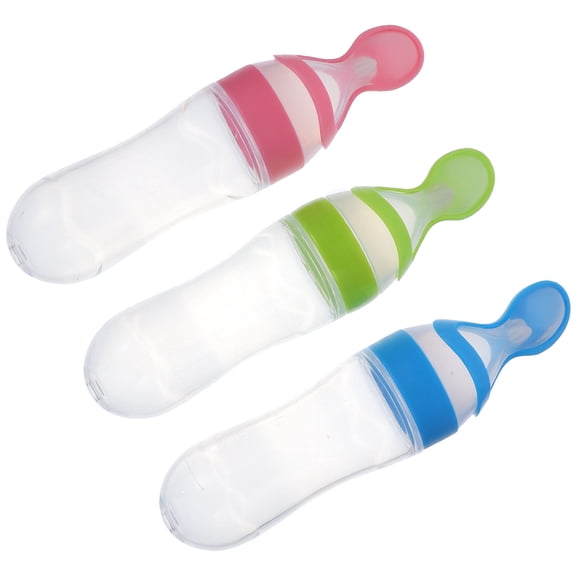 TABLZONE 3-Piece Assorted Color Silicone Baby Feeding Set with Soft Squeezing Feeder for Infant Feeding