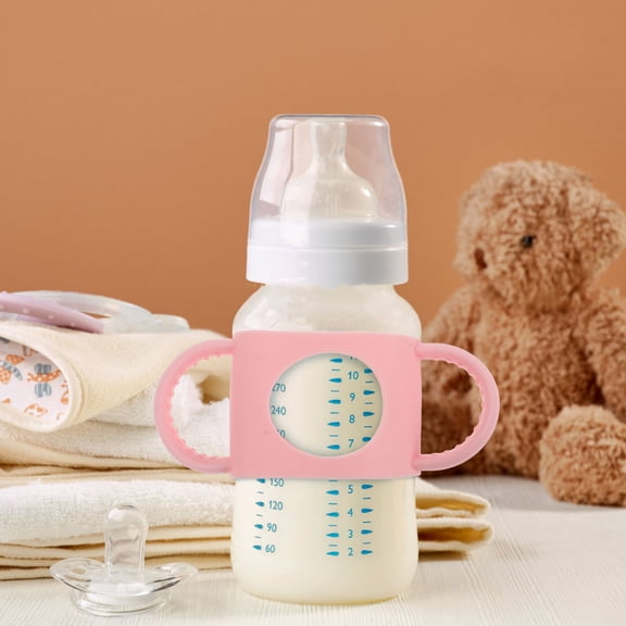 TABLZONE Bottle Feeder Holder Baby Bottle Handle Silicone Pink 1Pack Shockproof