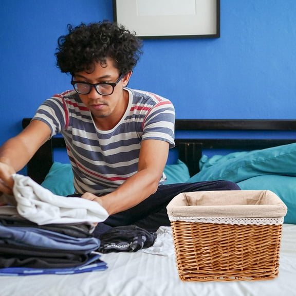 TABLZONE Stackable Bins Light Brown Laundry Hamper Wicker for Kitchen Storage 1Pcs