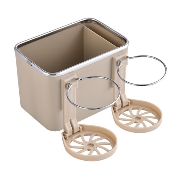 TABLZONE ABS Car Armrest Storage Box with Tissue Dispenser and Dual Cup Holders, Beige Organizer for Vehicle Interior