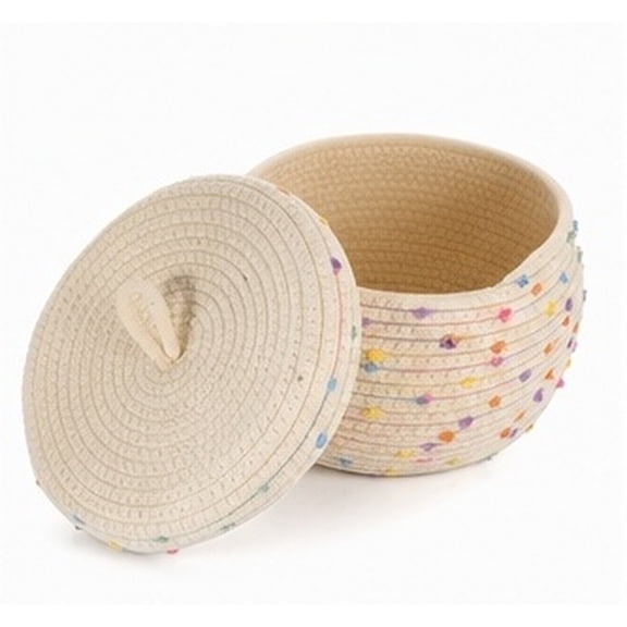TABLZONE Beige Cotton Rope Basket Large Shallow Woven Storage for Desktop Organization