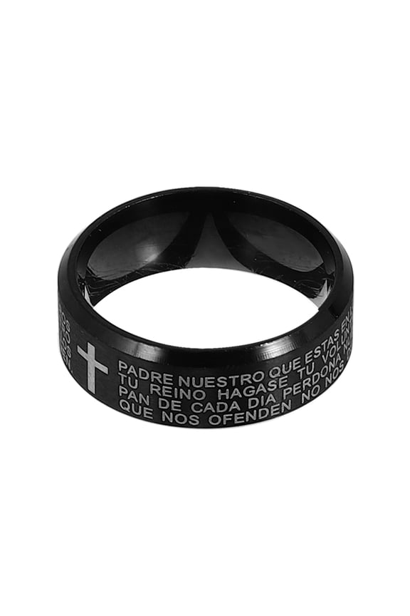 Biblical Men Black Stainless Steel Cross Ring Comfortable for Banquets and Events