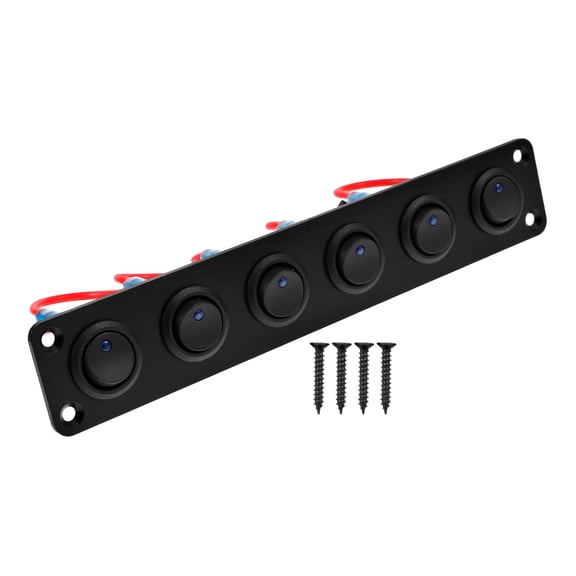 TABLZONE Black 6-Gang Aluminum Rocker Panel for Marine, Automotive, Truck, and RV Use