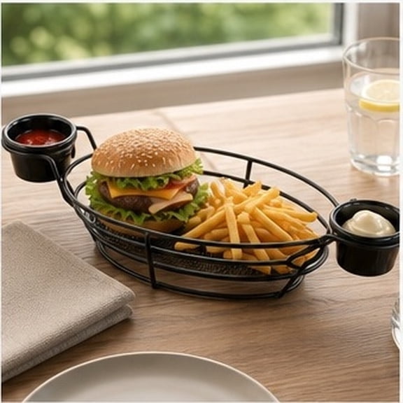 TABLZONE Black Basket for Chips, Fries and Bread, Decorative Kitchen Serving Holder