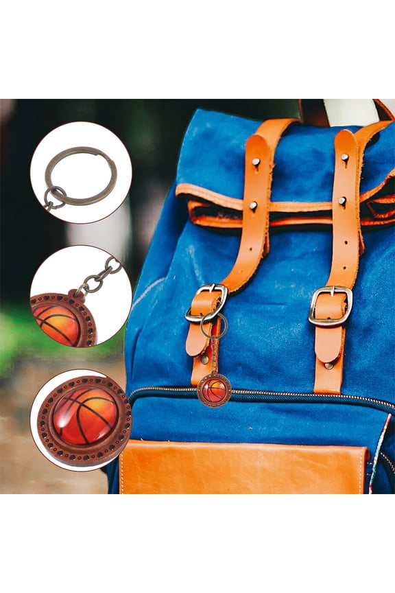 2-Pack Brown Basketball Keychain Set, Metal Sports Fan Key Accessories, Multi-Use Decorative Charms