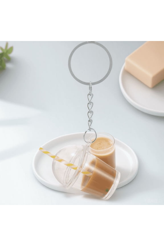 Bubble Tea Accessories Coffee Color Keychain with Stylish Handbag Charm