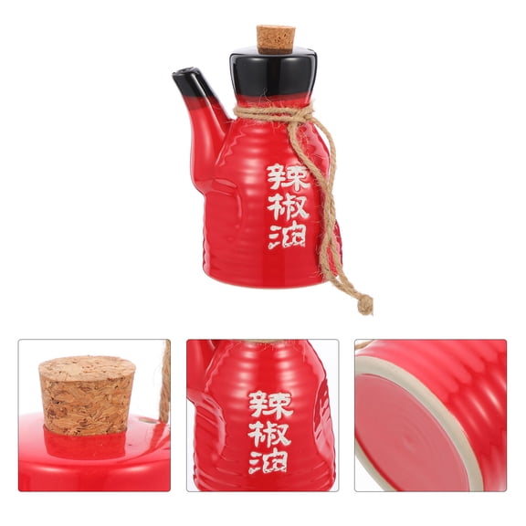 TABLZONE Japanese Style Vinegar Dispenser Red Ceramic Sauce Bottle for Kitchen and Dining Table Use