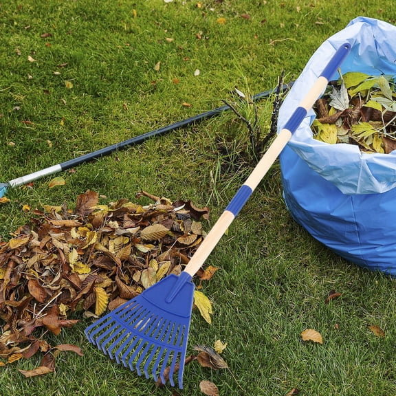 TABLZONE Collapsible Garden Rake for Versatile Outdoor Yard Cleanup and Camping Utility in Blue