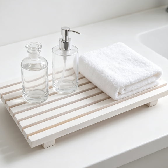 TABLZONE Countertop Organizer Wooden Riser for Bathroom with Natural Grain and Anti Slip Pads