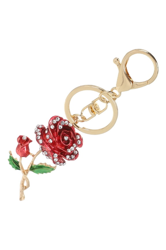 Crystal Rose Keychain Key Accessories Elegant Design Red 1Pack