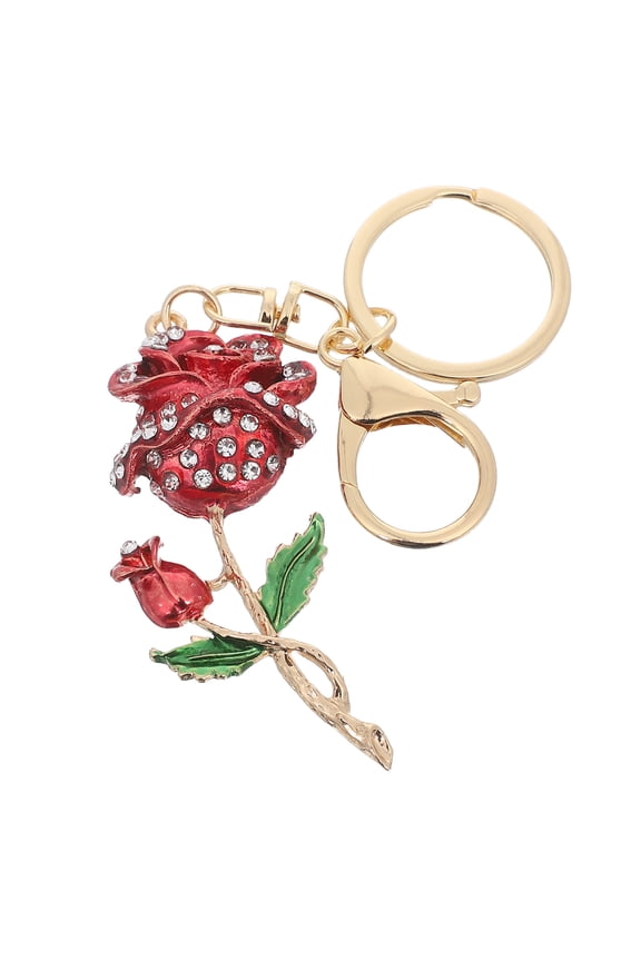 Crystal Rose Keychain Key Accessories Elegant Design Red 1Pack
