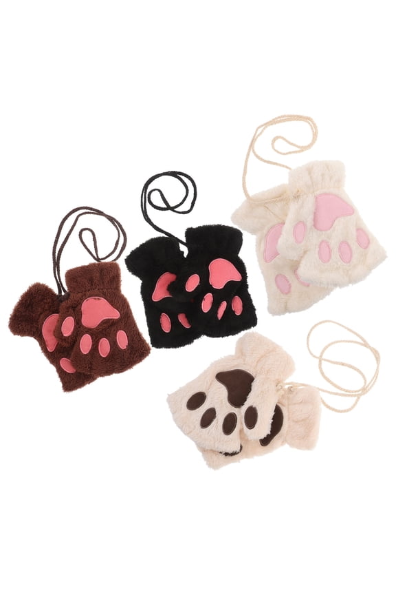 Cute Cat Paw Gloves Fingerless Winter Mittens for Women's and Girls Sports Use Assorted Colors Cotton