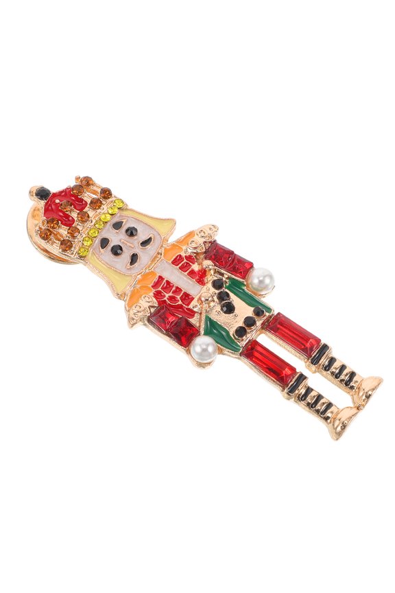 Red Rhinestone Nutcracker Brooch Unique Cute Design Holiday Decoration Accessory