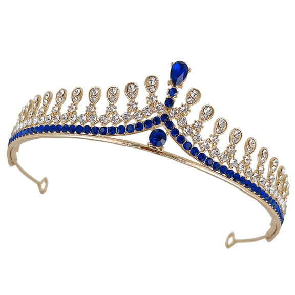 TABLZONE Dark Blue Wedding Crown Rhinestone Bridal Tiara for Role Playing and Party Decoration