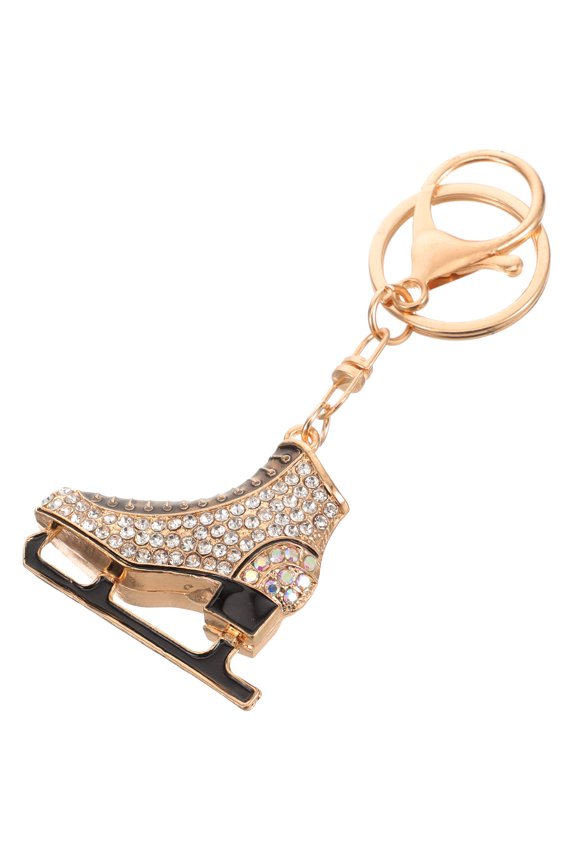 Delicate Golden Skating Key Ring Rhinestone Pendant Compact Decorative Accessory