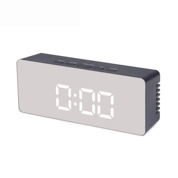 TABLZONE Modern Black Mirror Clock with LED Time and Temperature Display
