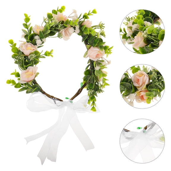 TABLZONE Dog Wedding Flower Collar Floral Wreath Bow for Pets, Multi-Fabric Wedding Accessories, Fits Large Dogs