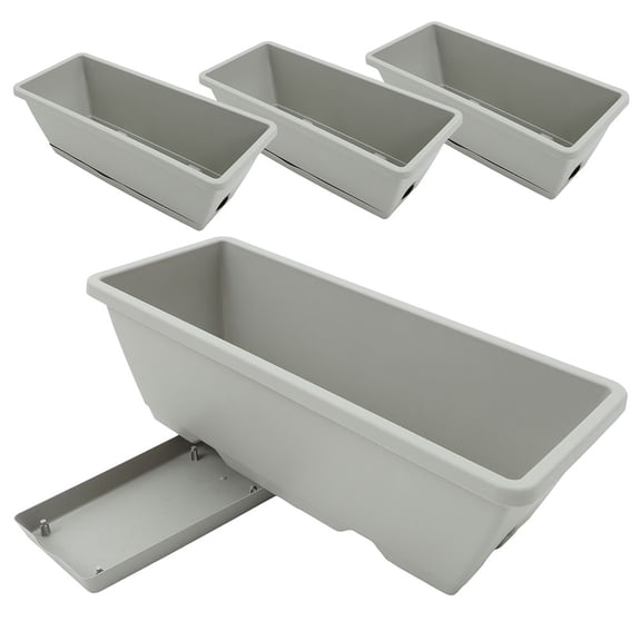 TABLZONE 4-Pack Multipurpose Plastic Resin Window Planter Boxes for Indoor and Outdoor Flower and Vegetable Gardening