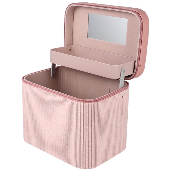 TABLZONE Durable Pink Hanging Cosmetics Storage Bag with Mirror Lightweight Synthetic Material