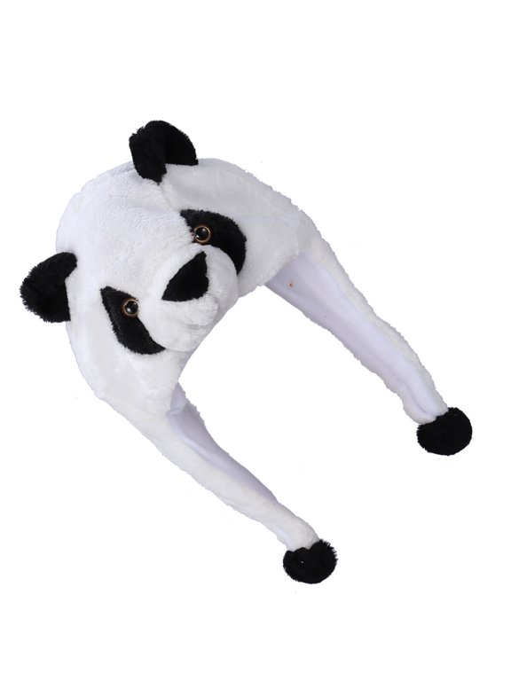 performance hat White Plush Panda With Pom Poms Winter Headwear