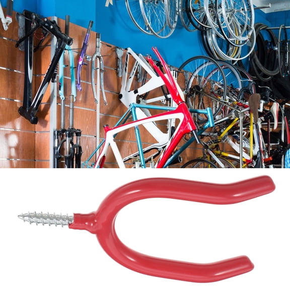 TABLZONE Easy Install U Shaped Utility Hooks for Garage and Garden Tool Hanging in Red