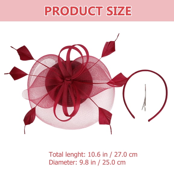 TABLZONE Party Gauze Hat Fascinator Hat For Women Dark Red Silk Cloth Artificial Plume For Wedding Parties 1Pack