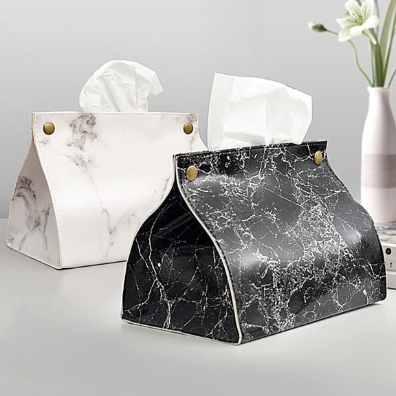 TABLZONE White Marble Texture Tissue Box Cover for Household Storage and Stylish Desktop Decoration