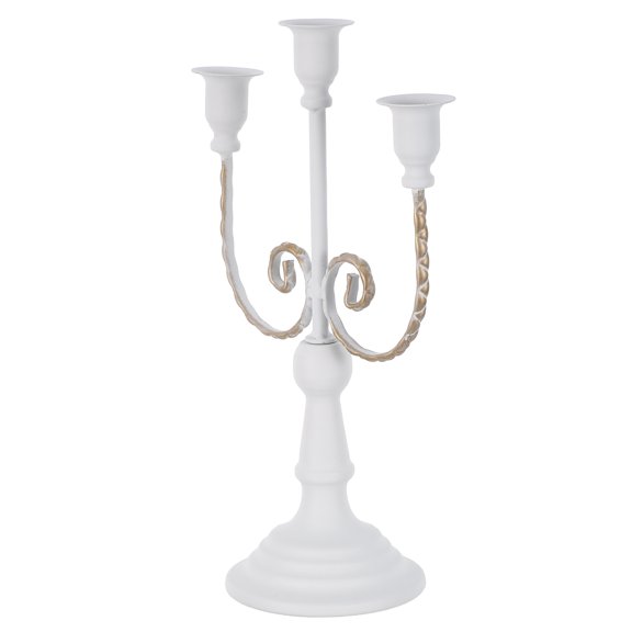TABLZONE European Style White Iron 3 Arms Candle Stand Decorative Tabletop Ornament