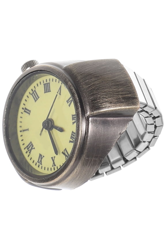 Fashion Ring Watch for Finger Light Yellow Decorative Round Finger Watch with Strong Build