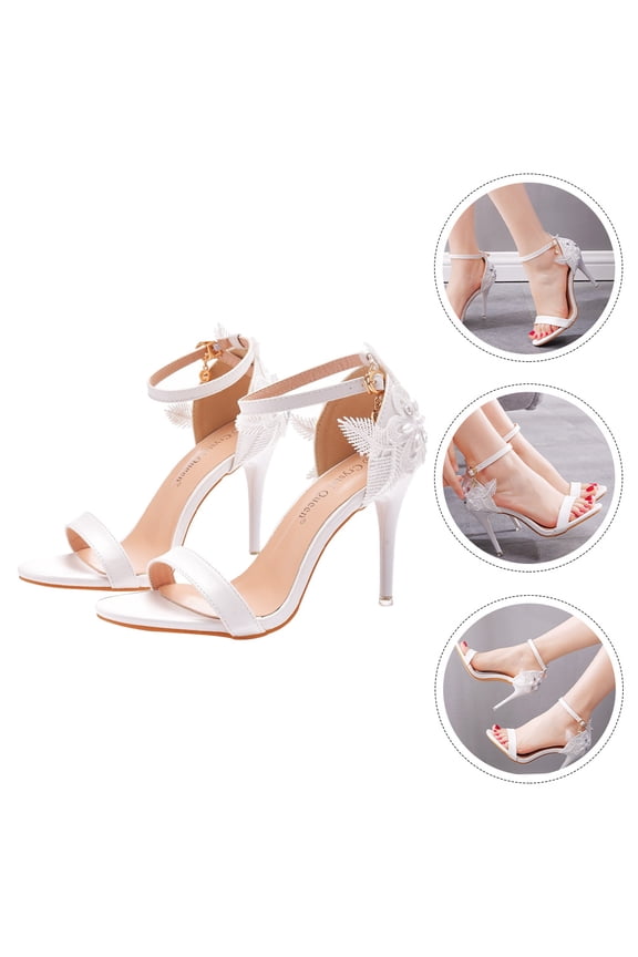 Women's White Heel Sandals, Comfortable PU Upper, Non- Outsole, Stylish Shoes, Sizes 6-11