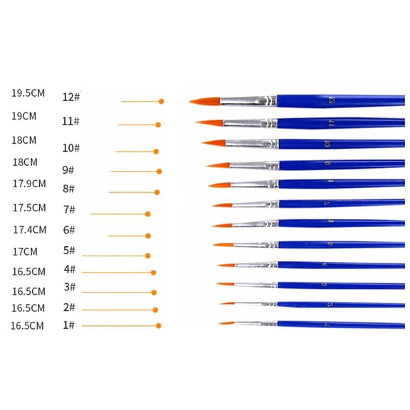 TABLZONE Blue Handle Paint Brushes for Artists Oil Painting Round 12Pcs Back to School