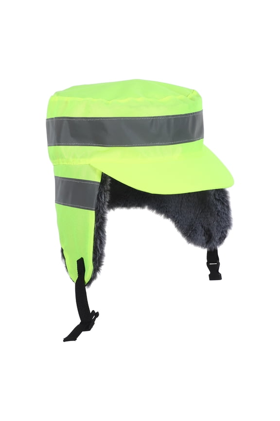 Green Fleece Lined Thermal Hat with Reflective Safety for Winter Cycling and Outdoor Sports