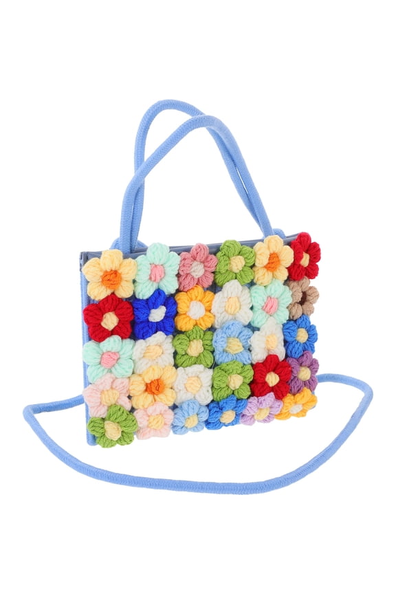 Flower Design Shoulder Bag Wool Felt Blue 1Pack for Leisure