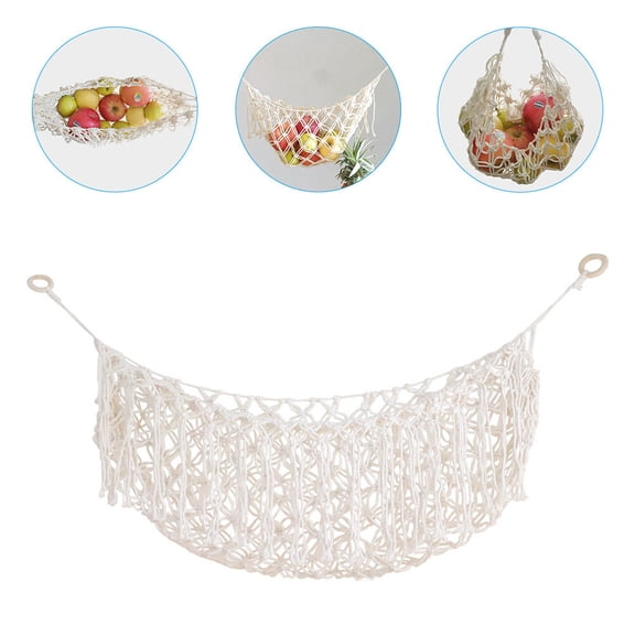 TABLZONE Decorative Beige Cotton Rope Fruit Hammock for Home Kitchen Use, and Stylish Fruit Storage Solution