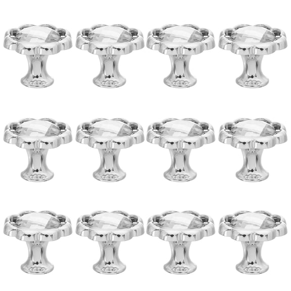 TABLZONE 12Pcs Decorative Plated Silver Flower Shaped Cabinet Knobs with Rhinestone Accents for Drawers